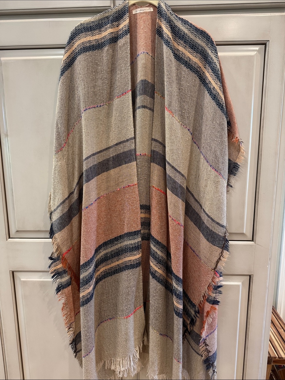 Do everything in love Striped Cape in Beige, Navy & Rust